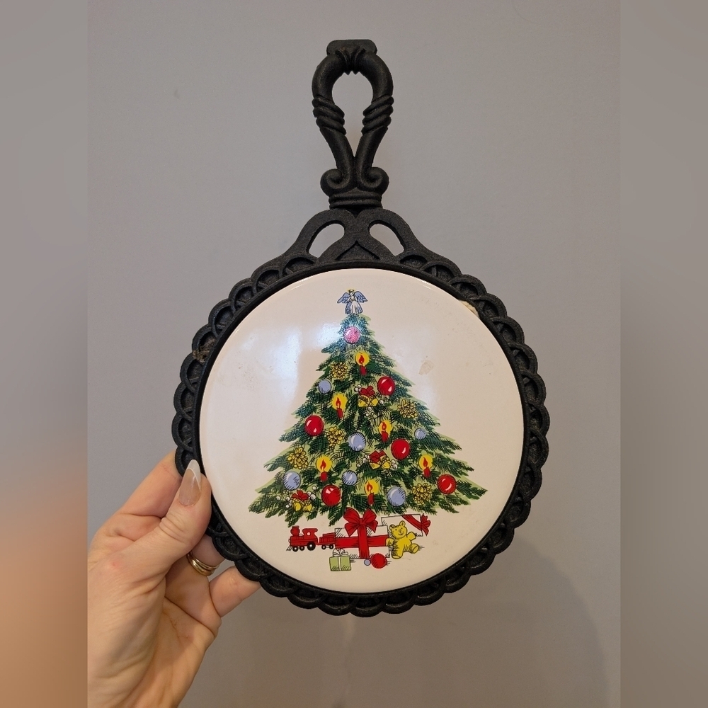 Holiday Cast Iron Trivet with Christmas Tree Design